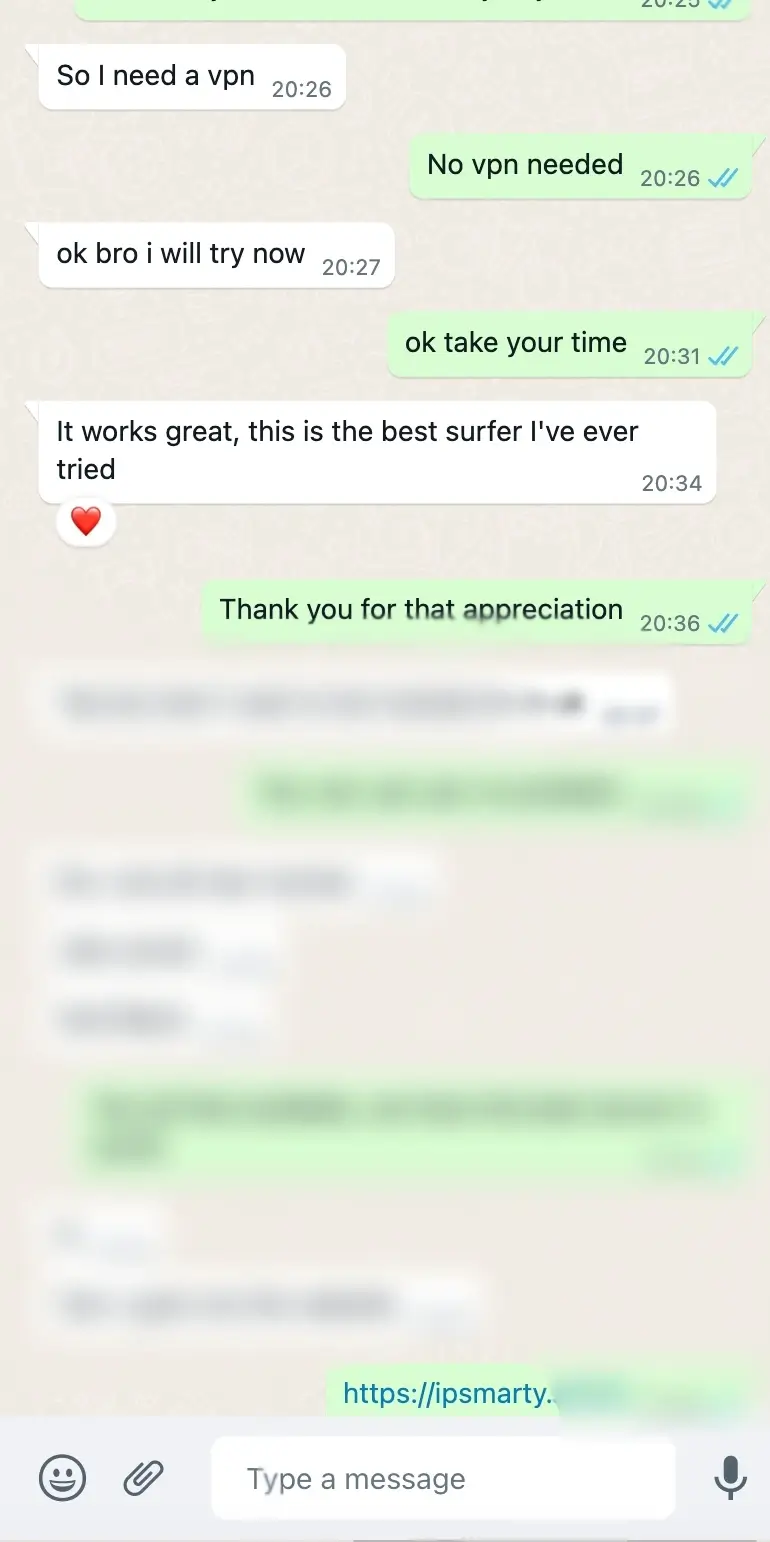 Customer chat screenshot with positive feedback after setup