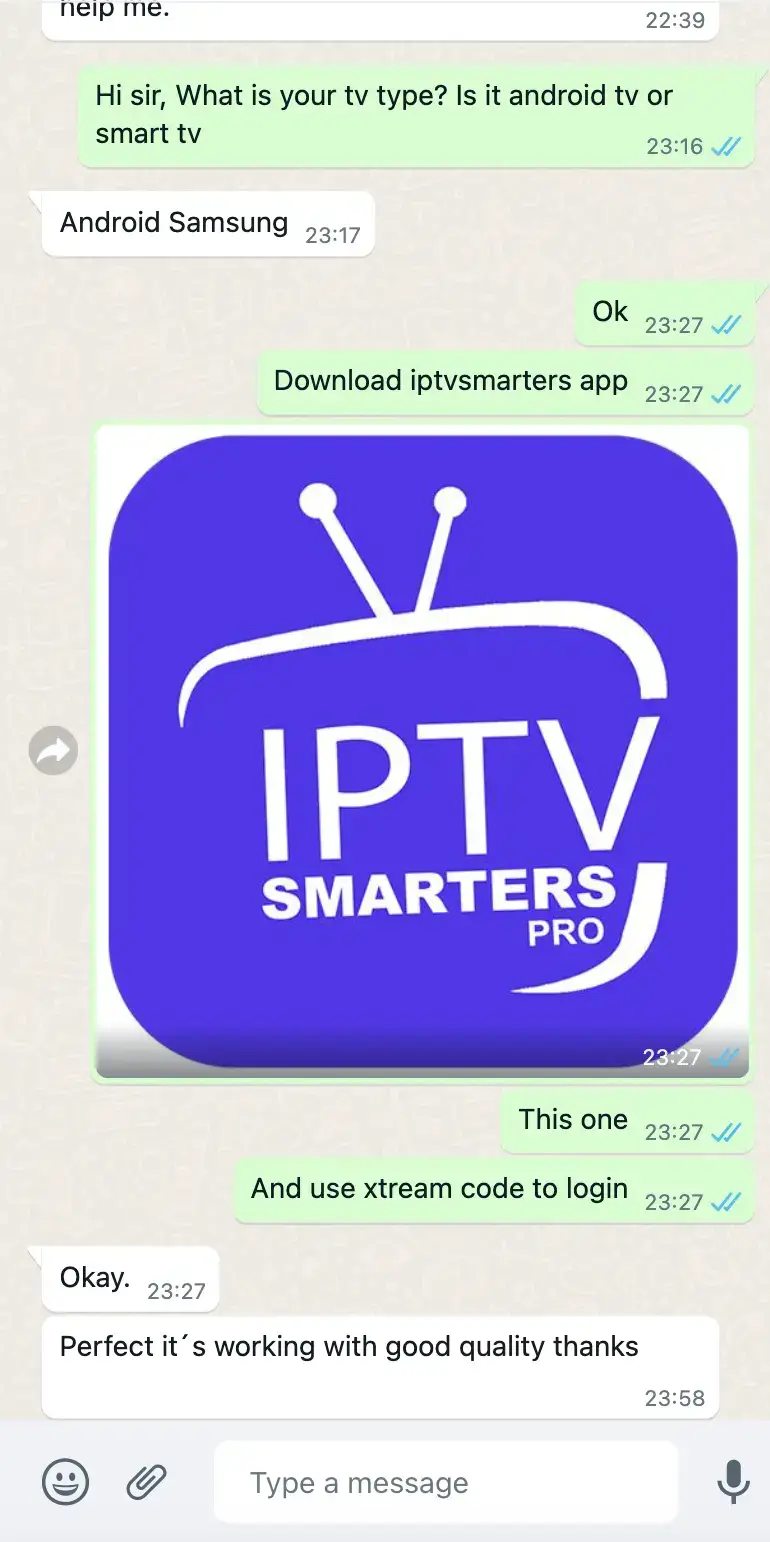 Customer chat screenshot with positive feedback after device setup